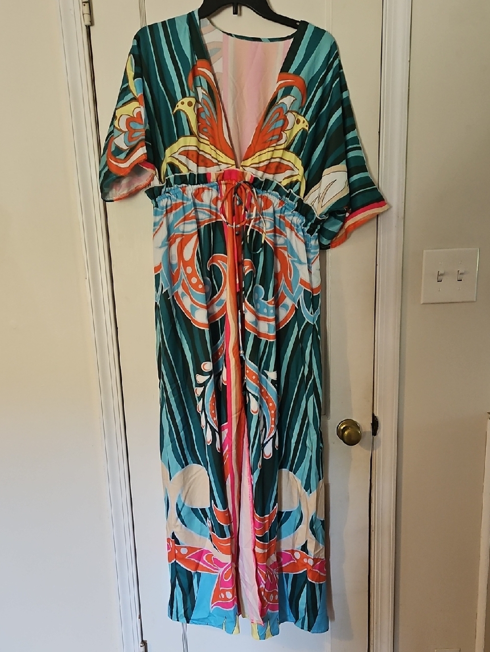 Boho V-Neck Maxi Dress in Teal Multi